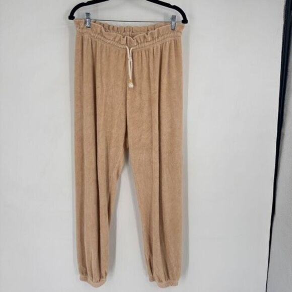 DONNI. Camel Terry Drawstring Joggers Jogging Pants Size Large Tan Pull On Beach - Picture 11 of 11